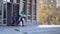 Cheerful elementary age pupils leaving school