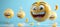 Cheerful emoticons on social media communication background with happy and laughing faces