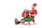 cheerful excited man in christmas elf costume holding pile of presents and riding sleigh isolated
