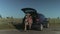 Cheerful family enjoying nature during road trip