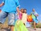 Cheerful Family Going to the Beach