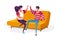 Cheerful Fans Male Female Characters Wearing Sports Club Uniform Giving High Five Sitting on Couch Cheering