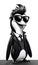 Cheerful fashionable cartoon penguin in glasses and suit