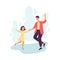 Cheerful father dancing with his daughter flat vector illustration isolated