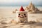 Cheerful Felt Sandcastle Mascot on Beach