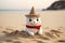 Cheerful Felt Sandcastle Mascot on Beach