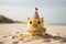 Cheerful Felt Sandcastle Mascot on Beach