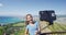 Cheerful Female Hiker Taking Selfie At Diamond Head State Monument