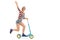 Cheerful female hipster riding a scooter and waving