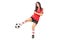 Cheerful female soccer player shooting a ball