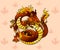 Cheerful fiery Chinese dragon on flame