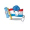 Cheerful flag luxembourg on Architect cartoon style holding blue prints