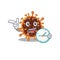 Cheerful gamma coronavirus cartoon character style with clock