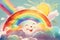 A cheerful generative ai illustration of a smiling sun surrounded by fluffy clouds and a colorful rainbow