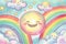 A cheerful generative ai illustration of a smiling sun surrounded by fluffy clouds and a colorful rainbow
