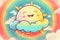 A cheerful generative ai illustration of a smiling sun surrounded by fluffy clouds and a colorful rainbow