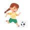 Cheerful Girl with Braids in Sports Shirt and Shorts Playing Football Passing Ball with His Foot Vector Illustration