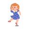 Cheerful Girl with Freckles and Red Hair Jumping with Joy and Excitement Vector Illustration