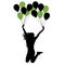 Cheerful girl hanging on balloons. Silhouette vector illustration
