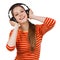 Cheerful girl with headphones listening to music