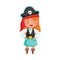 Cheerful Girl in Pirate Costume Wearing Hat with Skull Vector Illustration
