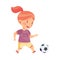 Cheerful Girl with Ponytail in Sports Shirt and Shorts Playing Football Passing Ball with Her Foot Vector Illustration