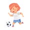 Cheerful Girl in Sports Shirt and Shorts Playing Football Passing Ball with Her Foot Vector Illustration