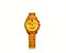 Cheerful, gold wristwatch with a smile, arrows and a bracelet