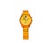 Cheerful, gold wristwatch with a smile, arrows and a bracelet