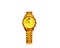 Cheerful, gold wristwatch with a smile, arrows and a bracelet