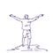 Cheerful Hand Drawn Man With Raised Hands Back Rear View Of Doodle Happy Guy Freedom Concept