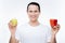 Cheerful happy man showing healthy food