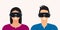 Cheerful happy woman and man with VR glasses. Metaverse futuristic cyber world technology. Isolated vector illustration