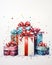 Cheerful holiday decoration with red ribbon and gift. With copyspace