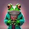 cheerful illustrated frog in modern clothes