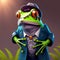 cheerful illustrated frog in modern clothes