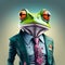 cheerful illustrated frog in modern clothes
