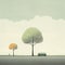 Cheerful Illustration Of Two Trees By A Bus In The Style Of Alessandro Gottardo