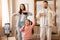 Cheerful Japanese Family Filming Their Dance Via Phone At Home