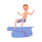 Cheerful kid boy jumps into the water a flat cartoon isolated vector illustration