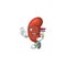 Cheerful leaf human kidney mascot design with two fingers