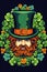 Cheerful Leprechaun Celebrating St. Patrick& x27;s Day in a Festive Green Hat and Clover-Printed Man& x27;s Suit, Holding