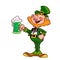Cheerful leprechaun with a mug of green beer