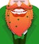 Cheerful leprechaun with red beard. Good gnome with big smile.