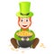 Cheerful leprechaun with treasure