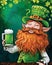 Cheerful Leprechaun: Vibrant Cartoon-Style Oil Stick Painting. AI generated