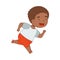 Cheerful Little African American Boy Running and Rushing at Full Speed Vector Illustration