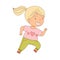 Cheerful Little Blond Girl Running and Rushing at Full Speed Vector Illustration