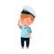 Cheerful Little Boy in Mariner Striped Vest and Forage Cap Saluting Vector Illustration