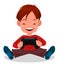 Cheerful little boy playing videogames. Cute cartoon kid.